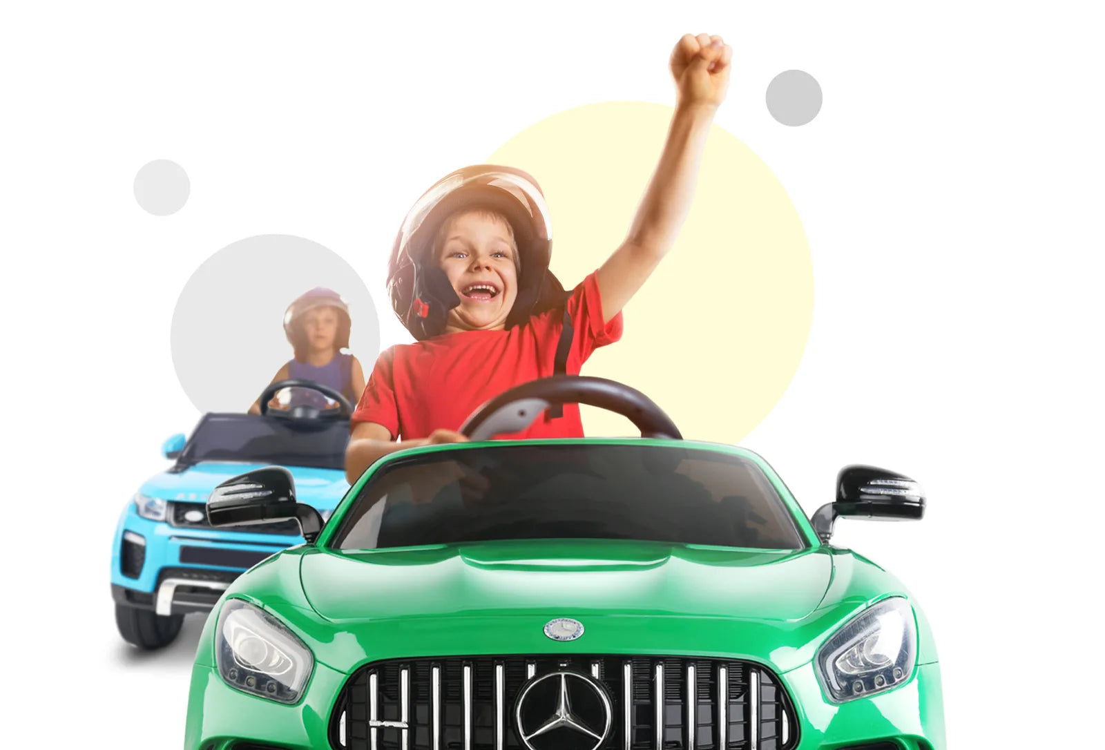Kids driving RIGO ride on cars